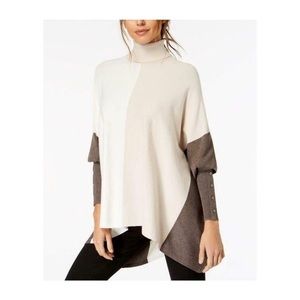 Alfani Color-block Turtleneck Poncho Sweater